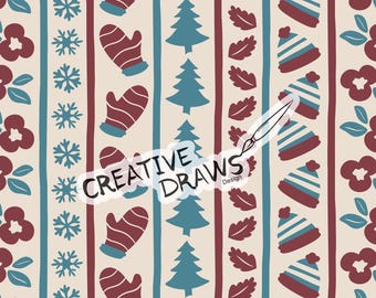 Winter Stripe Seamless Pattern, Holiday Repeat Digital Paper