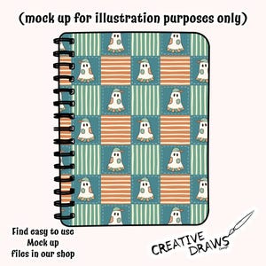 Ghost Checker Patchwork Seamless Pattern, Halloween Repeat Digital Paper afbeelding 3