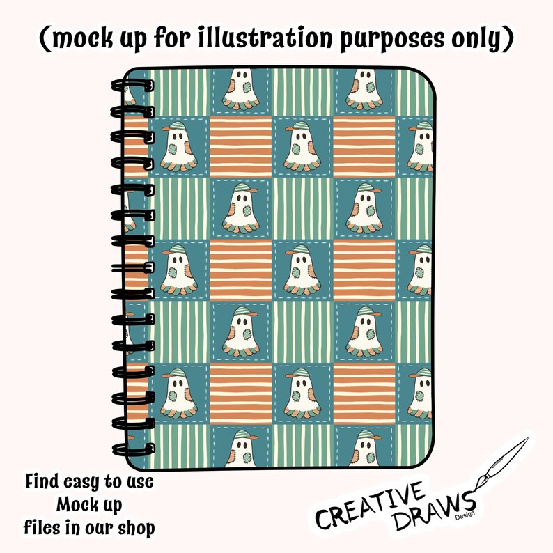 Ghost Checker Patchwork Seamless Pattern, Halloween Repeat Digital Paper afbeelding 3