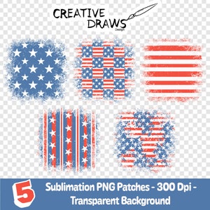Fjärde juli-patch PNG-paket, sublimering med amerikansk flagga, digital nedladdning