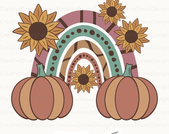 Regenbogen Kürbis Sublimation PNG, Herbst digitaler Download
