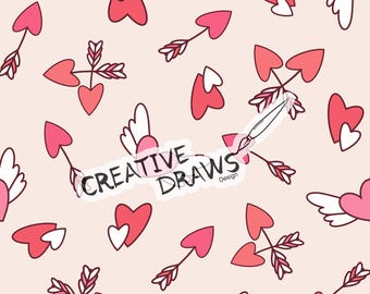 Cupid Heart Arrow Seamless Pattern, Valentine Repeat Digital Paper