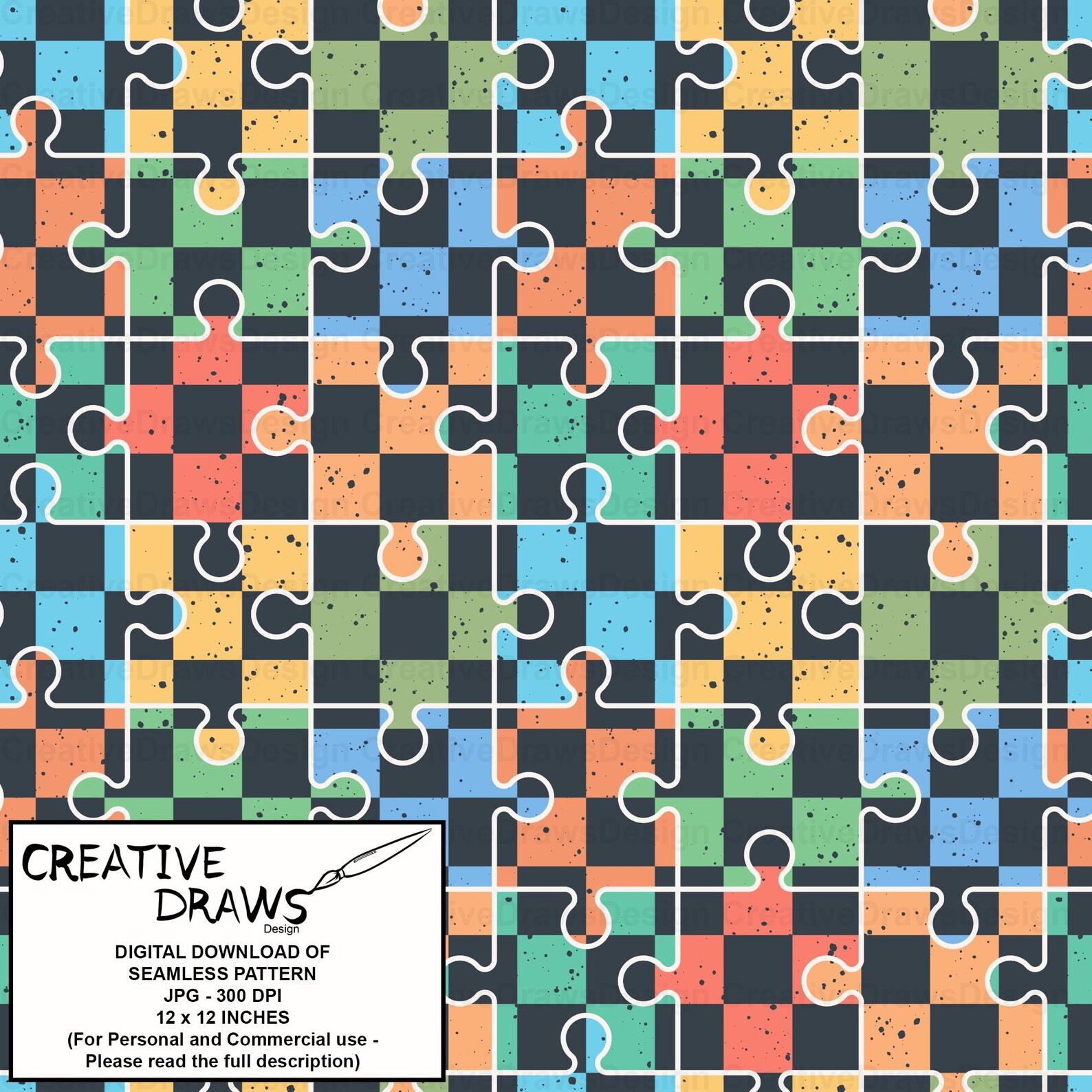 Checker Puzzle Seamless Pattern, Digital Repeat Pattern for Personal ...