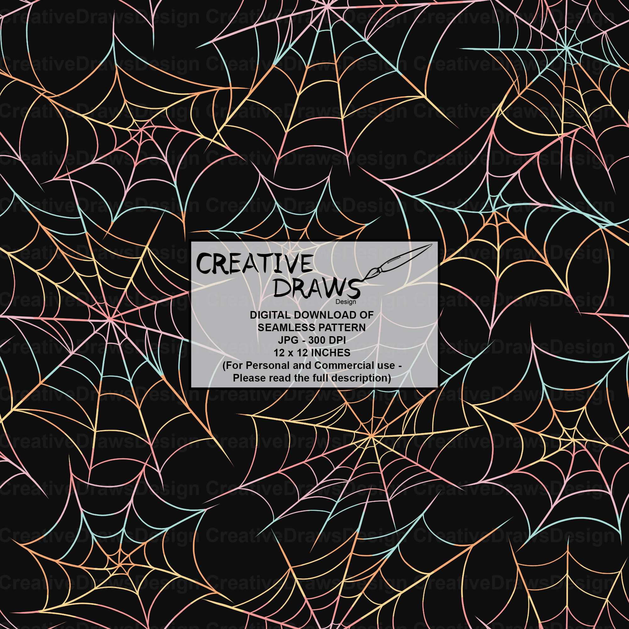 Pastel Rainbow Spiderweb Seamless Pattern, Halloween Repeat Digital ...