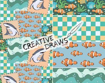 Shark Patchwork Seamless Pattern Pack, Tropical Ocean Repeat Digital Paper