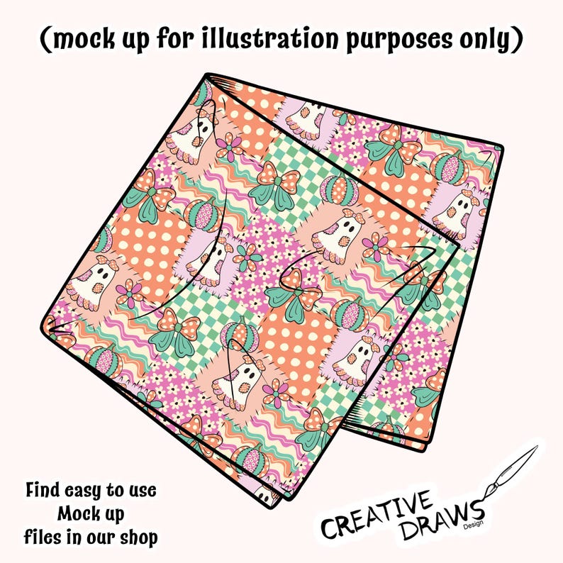 Ghost Bow Patchwork Seamless Pattern Pack, Halloween Repeat Digital Paper Set image 8