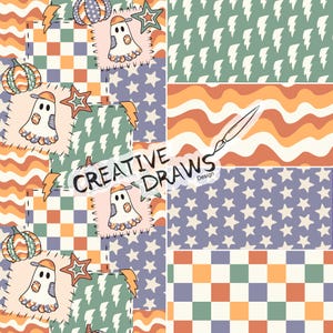 Ghost Pumpkin Patchwork Seamless Pattern Pack, Halloween Repeat Digital Paper Set