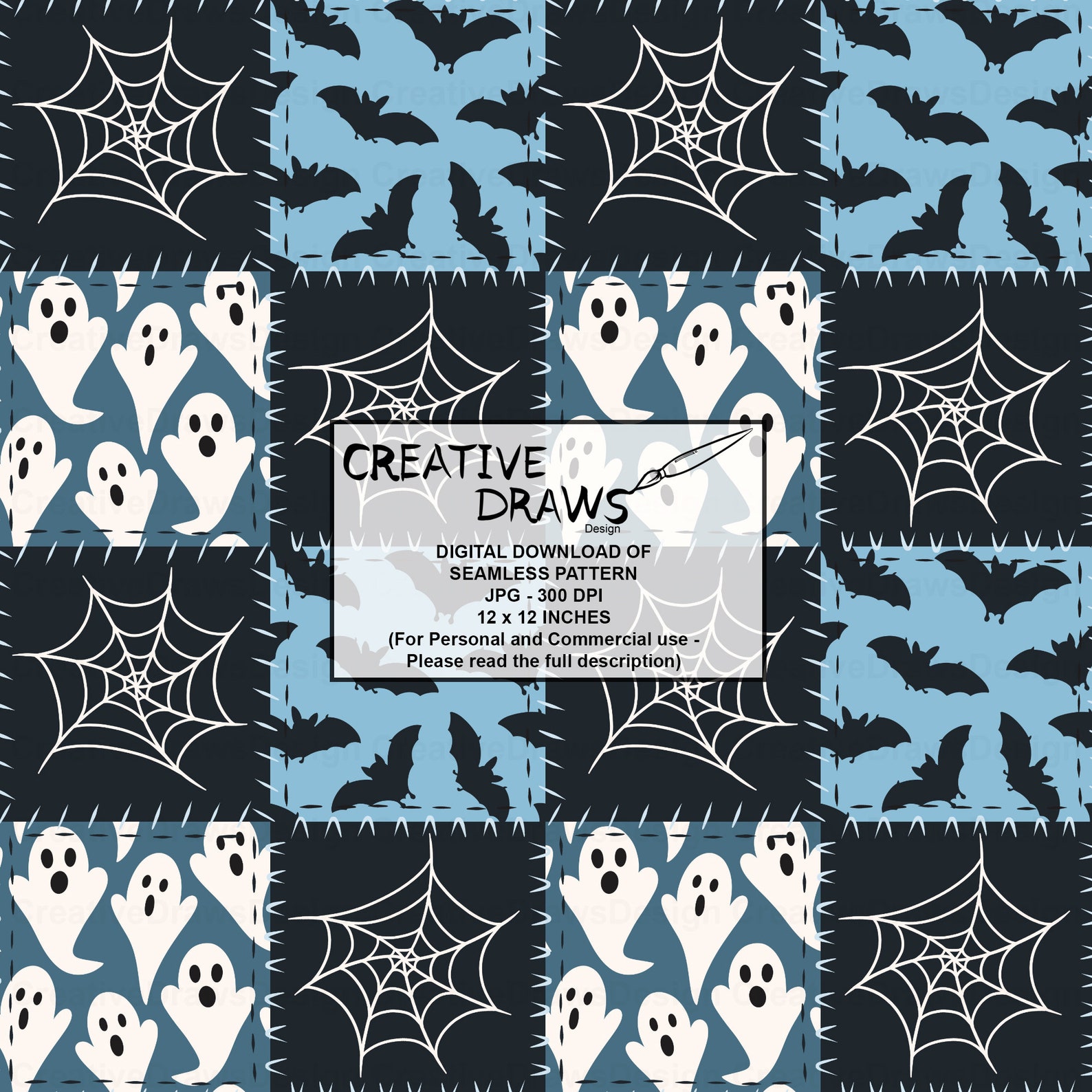 Halloween Patchwork Seamless Pattern, Bat Seamless File Digital ...