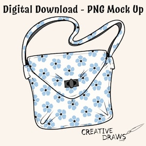 Shoulder Bag Mockup, Hand-Drawn PNG Overlay Digital File