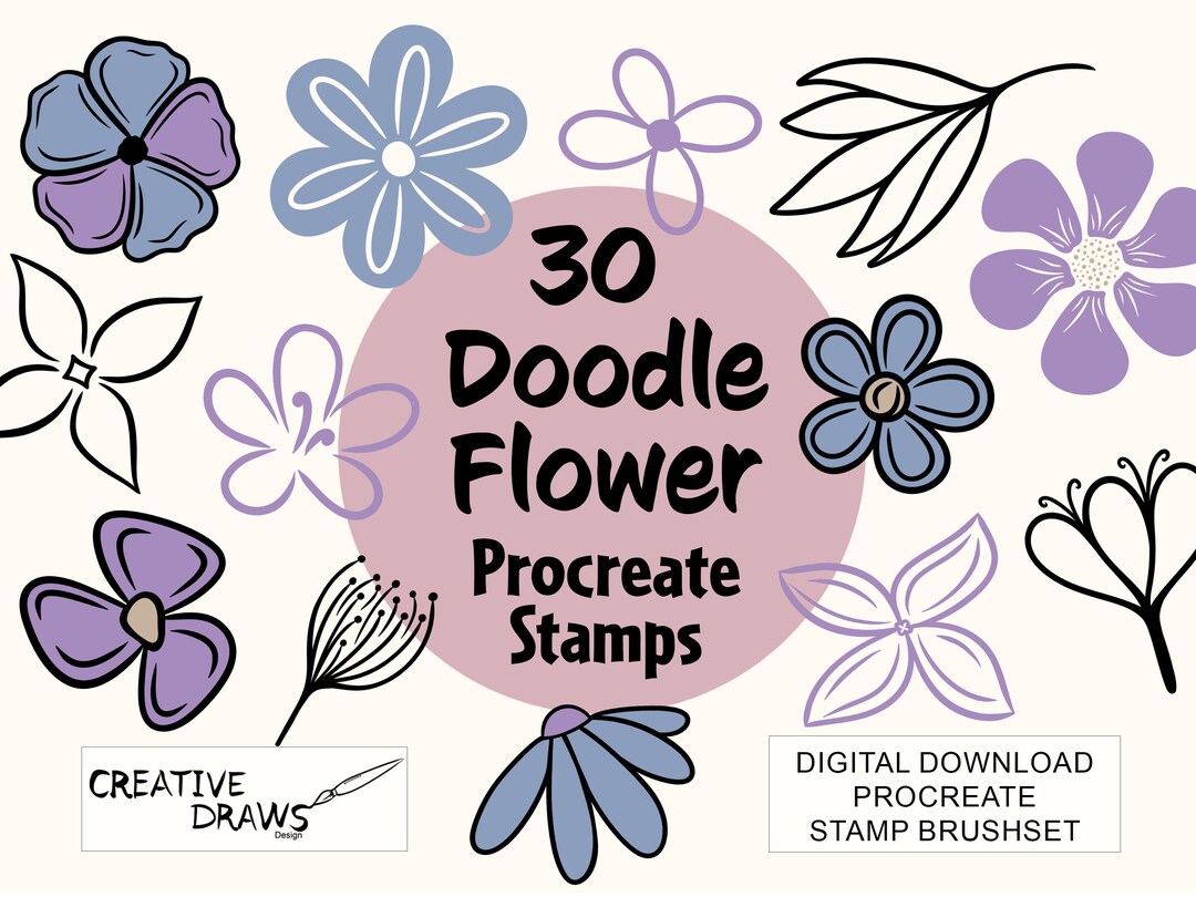 Doodle Flower Procreate Stamps, Procreate Brush Pack for Personal and ...