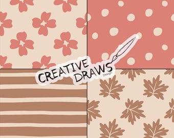 Conjunto de patrones sin costuras de otoño, paquete de papel digital con estampado floral repetitivo de otoño