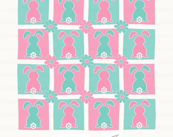 Bunny Floral Checker Sublimation PNG, Pink and Blue Easter Digital Download