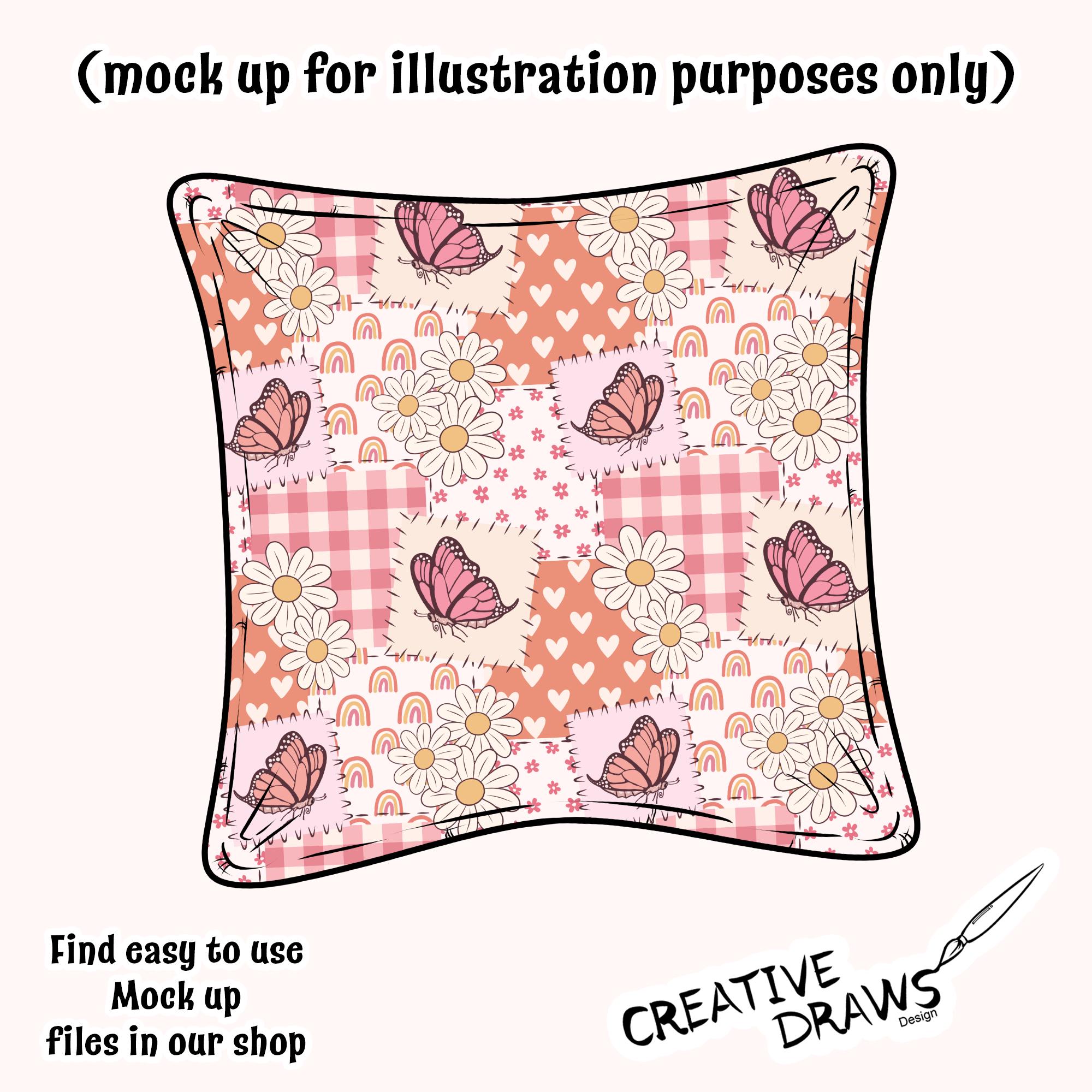 Butterfly Daisy Patchwork Seamless Pattern, Digital Repeat Pattern for ...