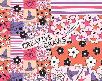 Hexenhut Patchwork Nahtlose Muster Pack, Pastell Halloween Digital Rapport Papier Set