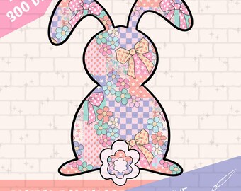 Sublimazione PNG con patchwork floreale coniglietto, download digitale