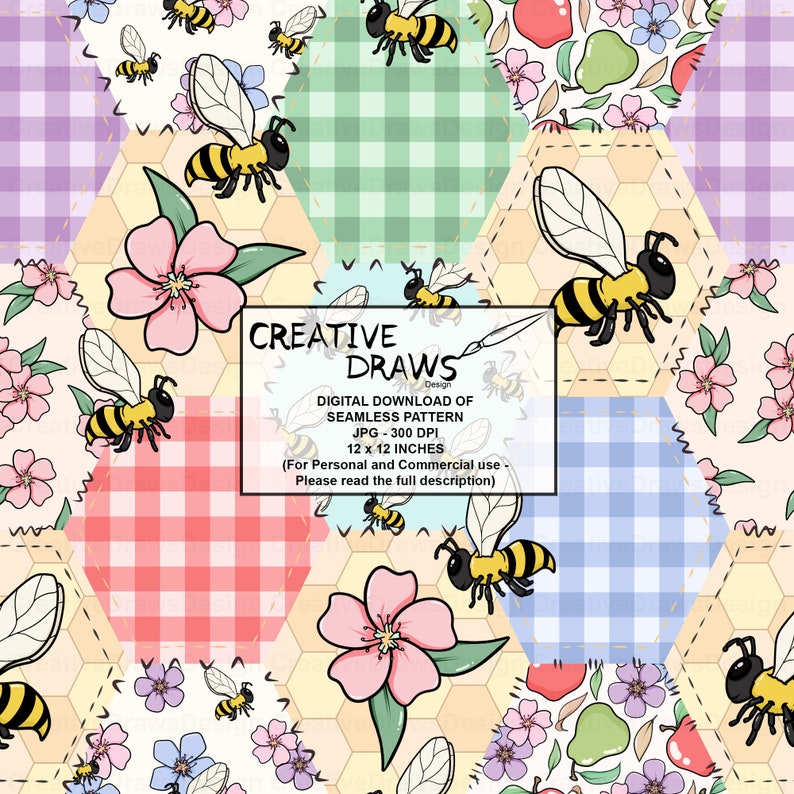 Bee Hive Patchwork Seamless Pattern, Seamless File Digital Download - Etsy