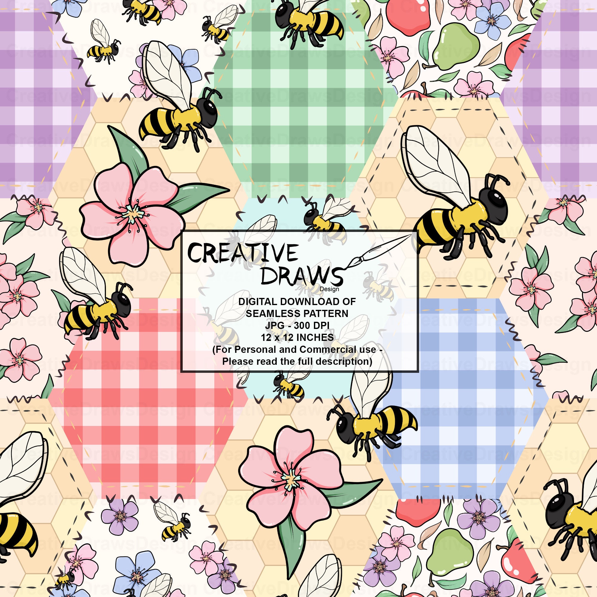 Bee Hive Patchwork Seamless Pattern, Seamless File Digital Download - Etsy