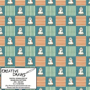 Ghost Checker Patchwork Seamless Pattern, Halloween Repeat Digital Paper afbeelding 8