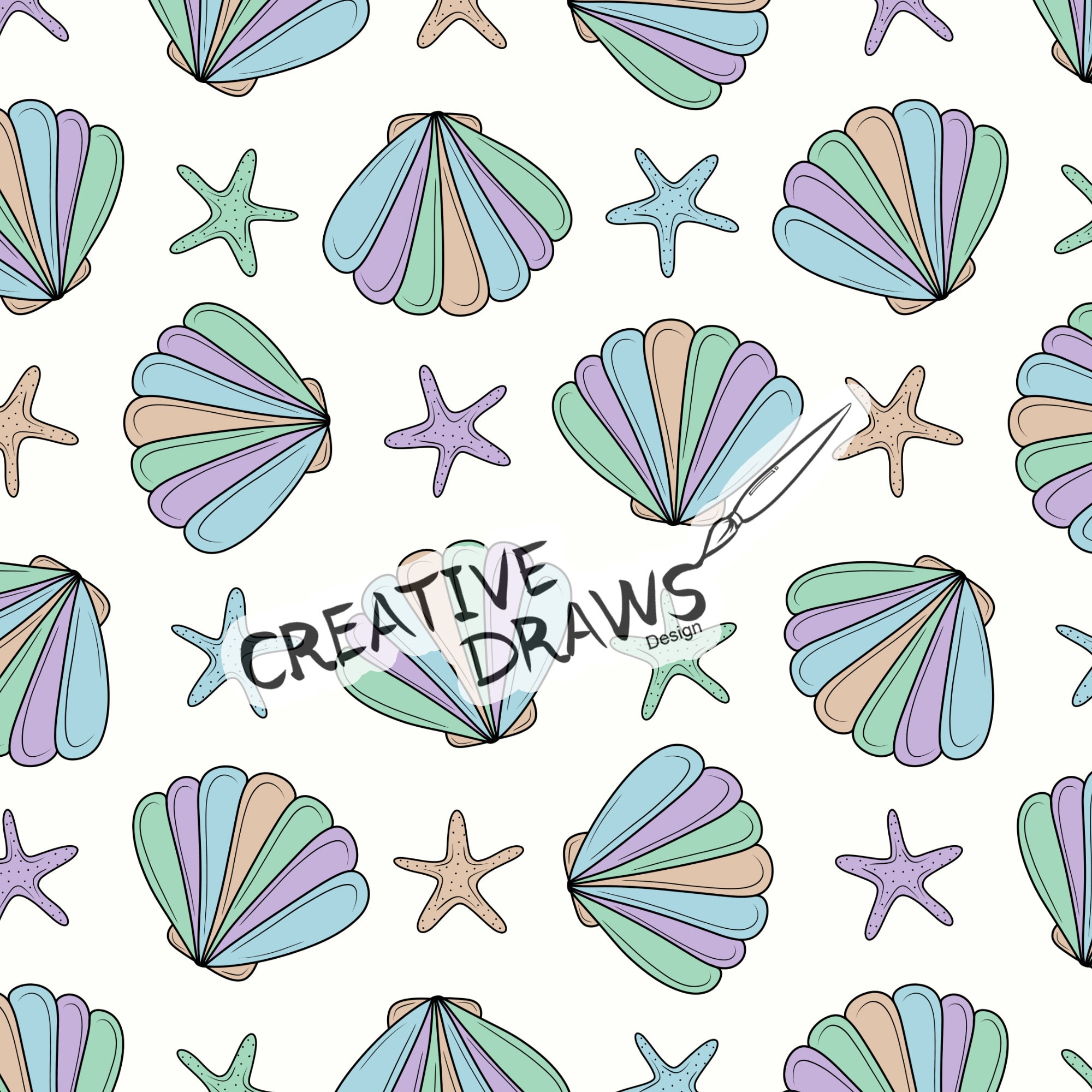 Rainbow Seashell and Starfish Seamless Pattern, Digital Repeat Pattern ...