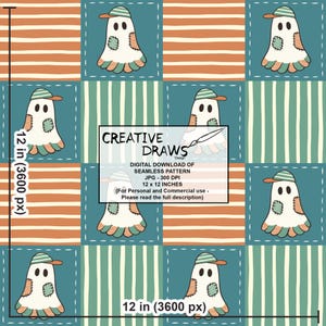 Ghost Checker Patchwork Seamless Pattern, Halloween Repeat Digital Paper afbeelding 7