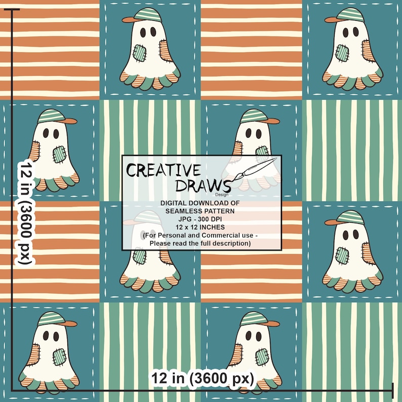 Ghost Checker Patchwork Seamless Pattern, Halloween Repeat Digital Paper afbeelding 7