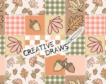 Fall Patchwork Seamless Pattern, Floral Seamless File Digital Download