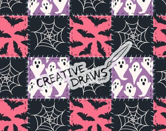 Halloween rosa Patchwork nahtlose Muster, lila Geist nahtlose Datei digitaler Download