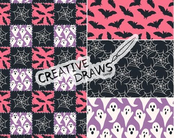 Halloween Pink Patchwork Musterdesign, Spinnennetz Digital Download