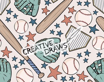 Baseball Seamless Pattern, Digital Repeat Pattern for Personal and Commercial use
