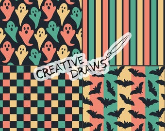 Conjunto de patrones sin costuras de Halloween, paquete de papel digital con estampado repetitivo de fantasmas