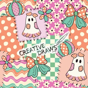 Ghost Bow-patchwork naadloos patroon, Halloween-herhaling digitaal papier