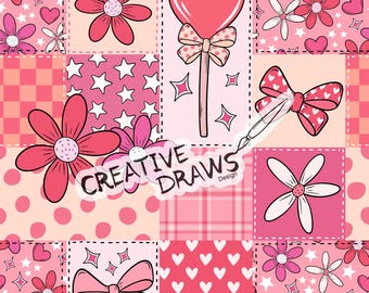 Valentine Blumen Patchwork nahtlose Muster, nahtlose Datei digitaler Download