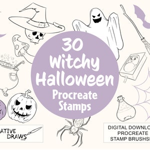 Witch Halloween Procreate Stamps, Spooky Brush Pack Digital Download