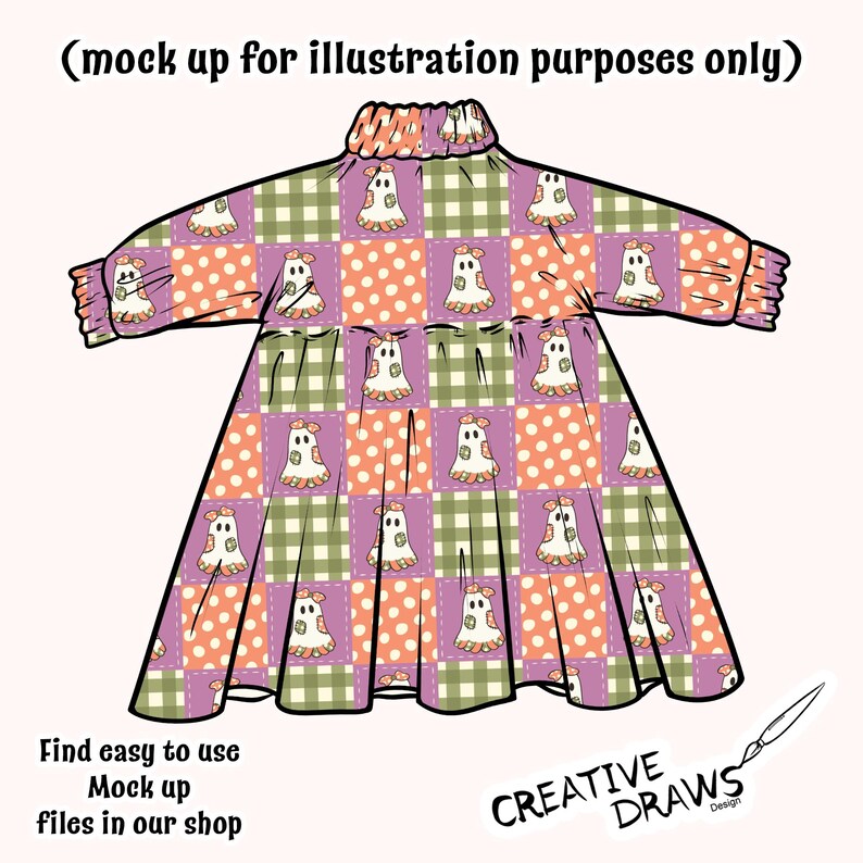 Ghost Checker Patchwork Seamless Pattern, Halloween Repeat Digital Paper immagine 2