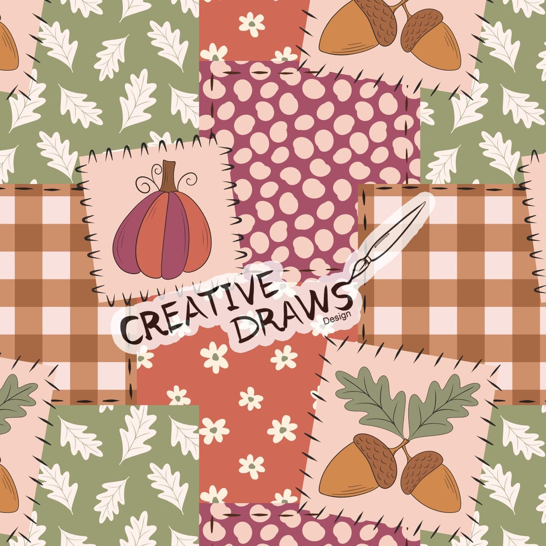 Pumpkin Acorn Patchwork Seamless Pattern, Fall Seamless File Digital ...