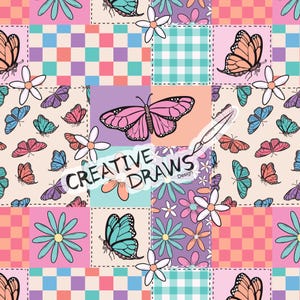 Modello patchwork floreale a farfalla senza soluzione di continuità, modello ripetuto digitale per uso personale e commerciale