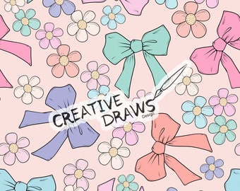 Floral Bow Seamless Pattern, Pastel Coquette Seamless File Digital Download