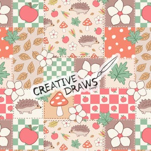 Patrón sin costuras de patchwork de erizos para otoño, papel digital con estampado repetitivo de lunares para otoño