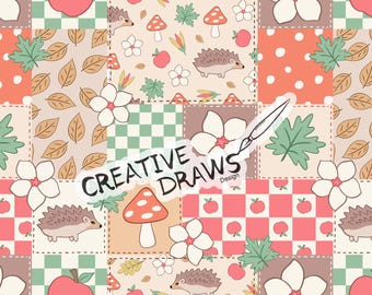 Igel Herbst Patchwork nahtlose Muster, Polka Dot Herbst wiederholen digitales Papier