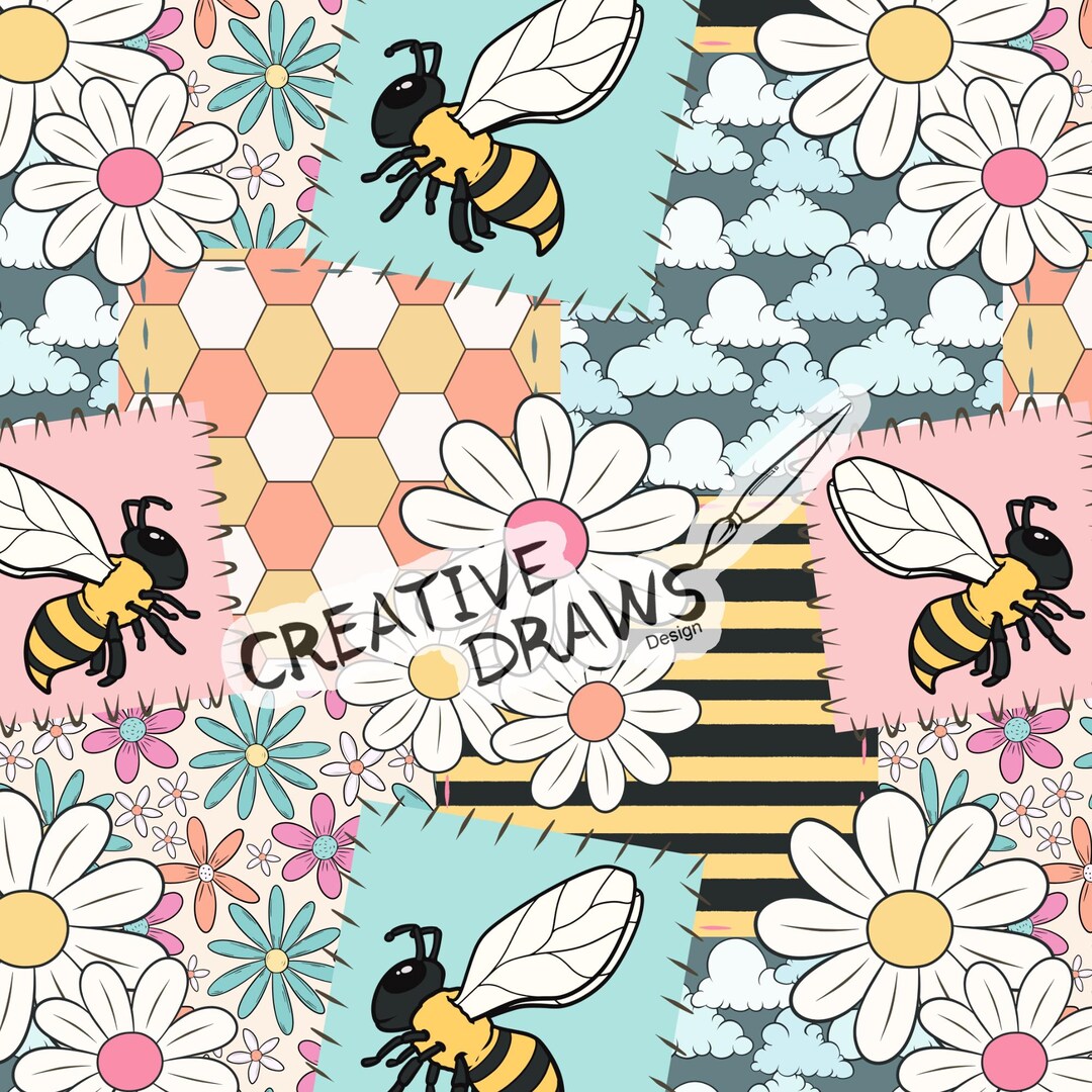 Spring Bee Patchwork Seamless Pattern, Seamless File Digital Download ...