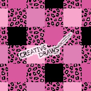Pink Leopard Print Checker Seamless Pattern, Seamless File Digital Download