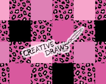 Pink Leopard Print Checker Seamless Pattern, Seamless File Digital Download