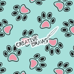 Paw Prints Hearts Seamless Pattern, Digital Repeat Pattern for Personal and Commercial use,
