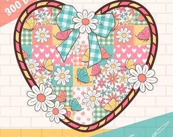 Butterfly Heart Patchwork PNG Sublimation, Digital Download