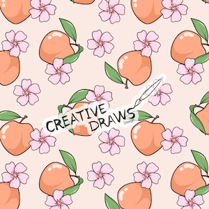 Peach Blossom Seamless Pattern, Summer Fruit Seamless File Digital Download