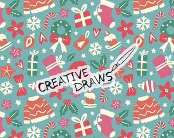 Cozy Christmas Seamless Pattern, Holiday Repeat Digital Paper