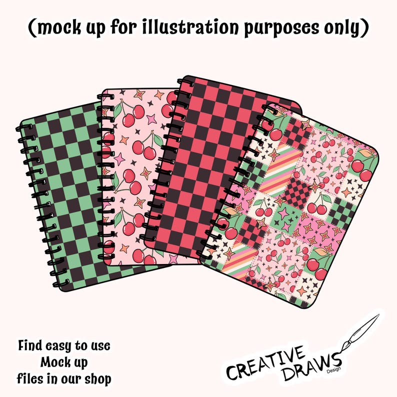 Retro Kirsche Patchwork Nahtlose Muster Pack, Groovy Wiederholung Digitales Papier Bild 4