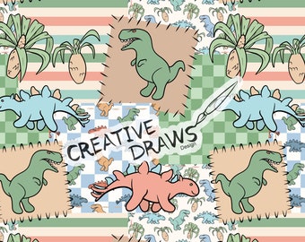 Dinosaur Patchwork Seamless Pattern, Seamless File Digital Download