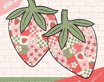 Strawberry Patchwork PNG Sublimation, Digital Download