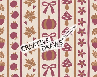 Papel digital con estampado de rayas otoñales sin costuras y estampado de calabazas otoñales.